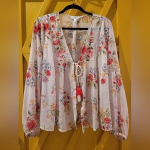 Floral Boho Blouse with Tassel Tie